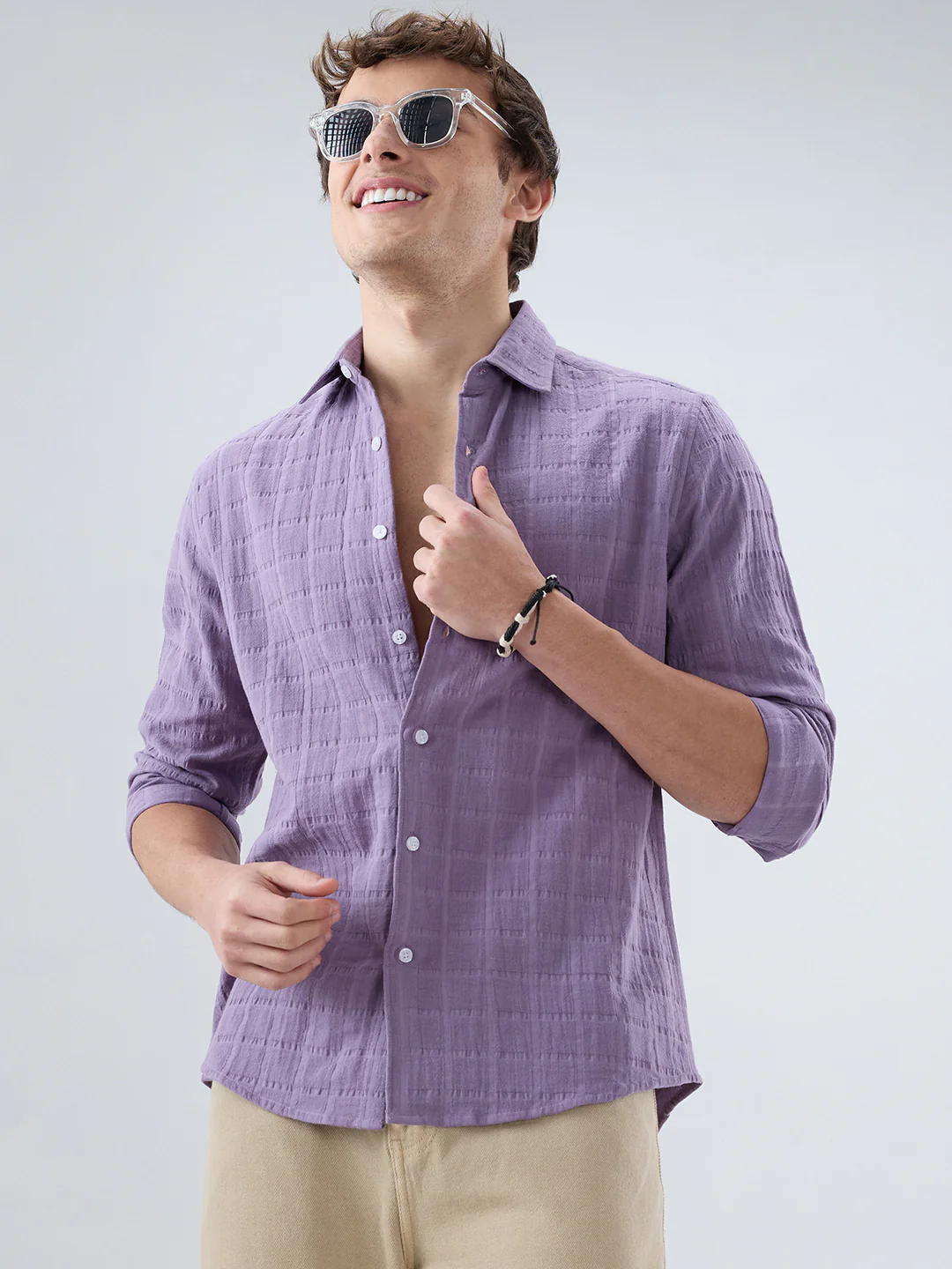 Dusky Lavender Box Weave Double Cloth Seersucker Shirt - Image 2