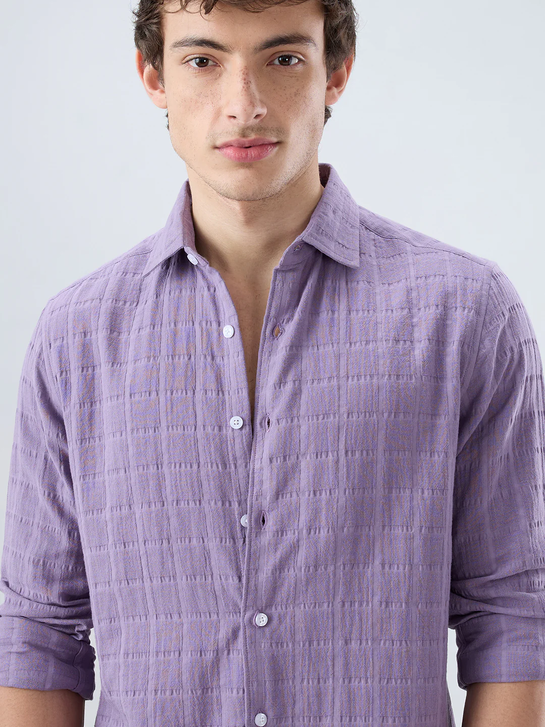 Dusky Lavender Box Weave Double Cloth Seersucker Shirt - Image 3