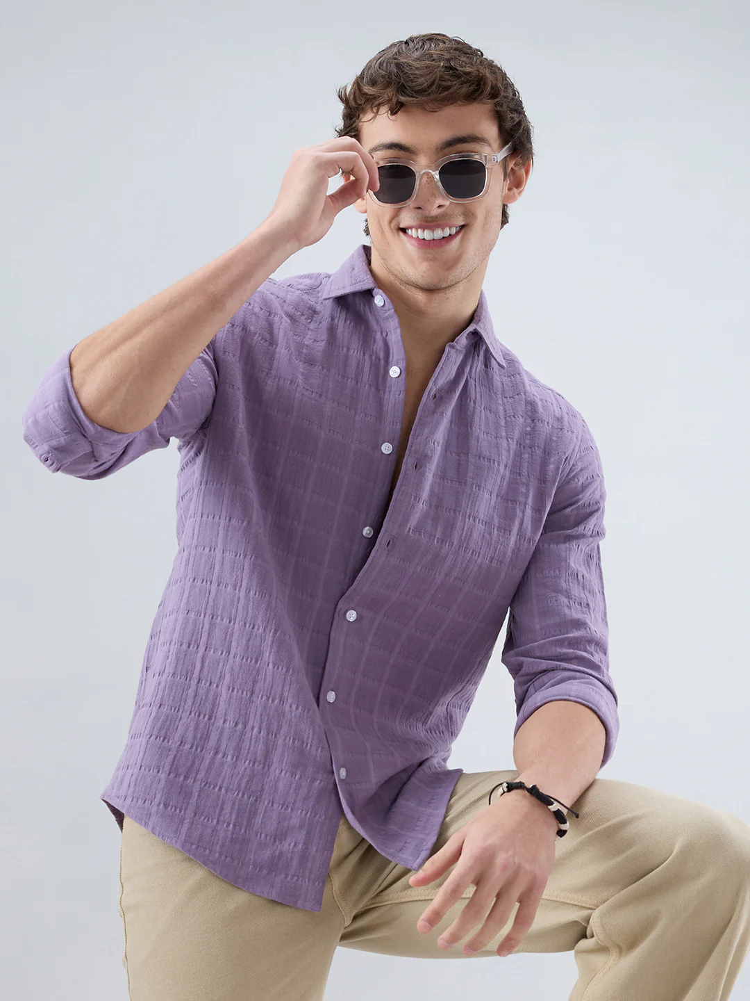 Dusky Lavender Box Weave Double Cloth Seersucker Shirt - Image 4