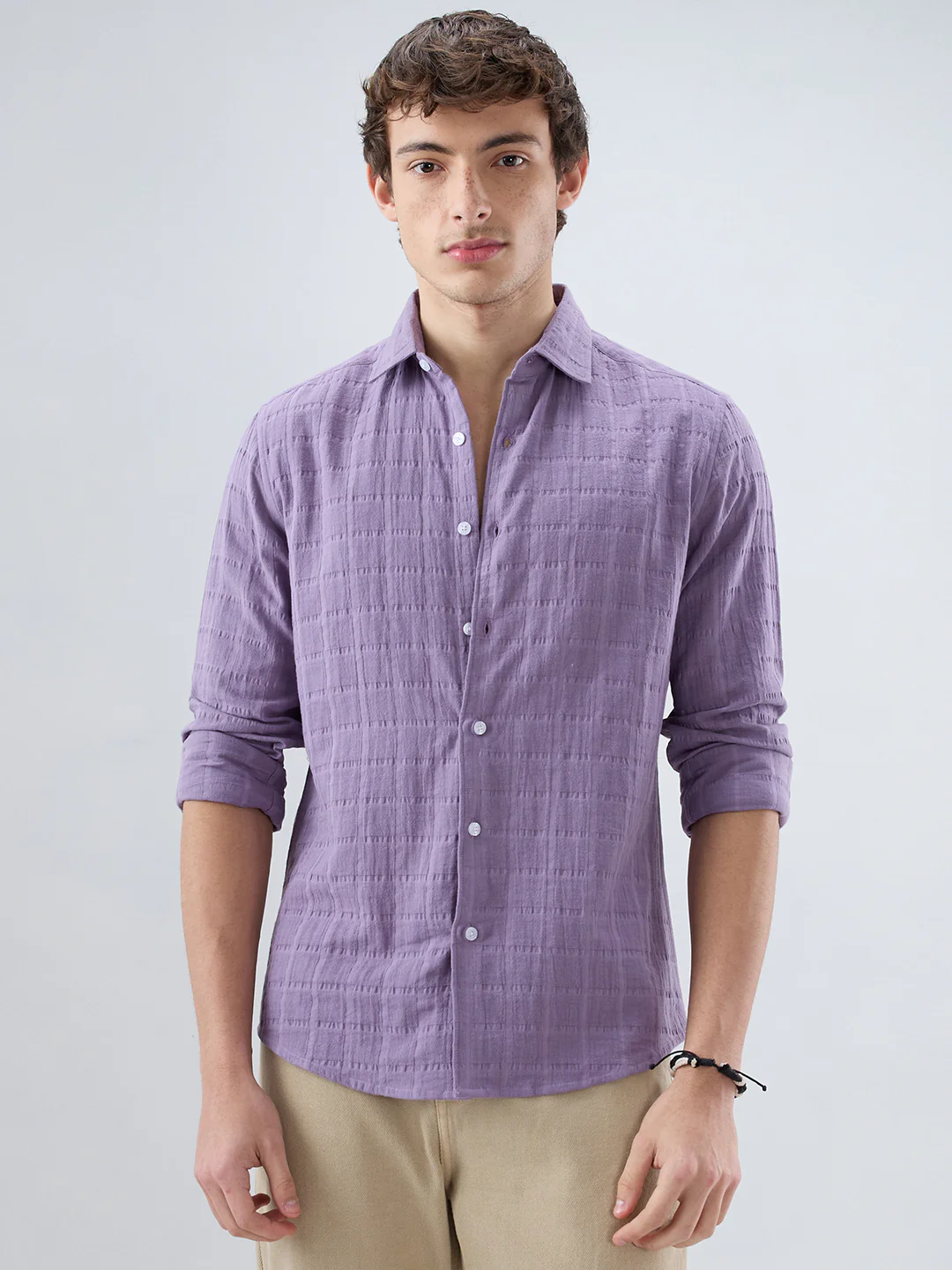 Dusky Lavender Box Weave Double Cloth Seersucker Shirt - Image 5