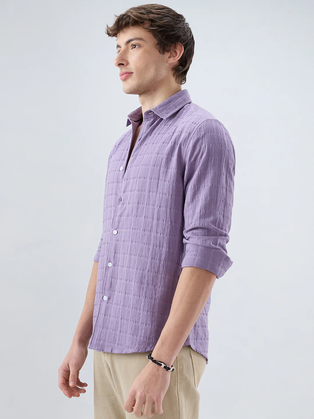 Dusky Lavender Box Weave Double Cloth Seersucker Shirt - Image 6
