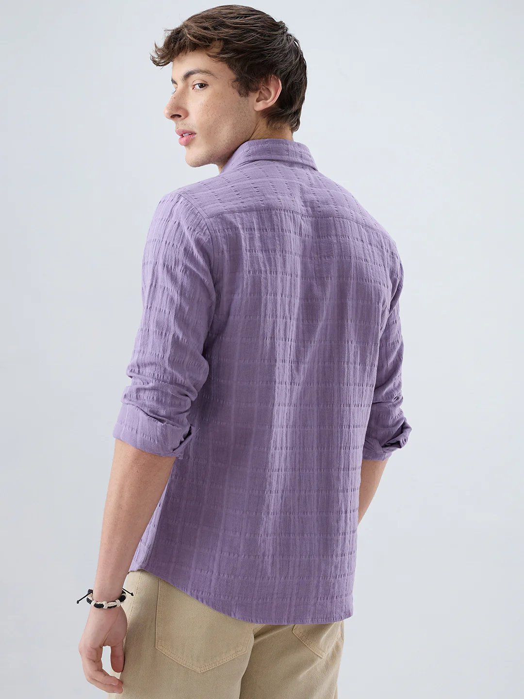 Dusky Lavender Box Weave Double Cloth Seersucker Shirt - Image 7