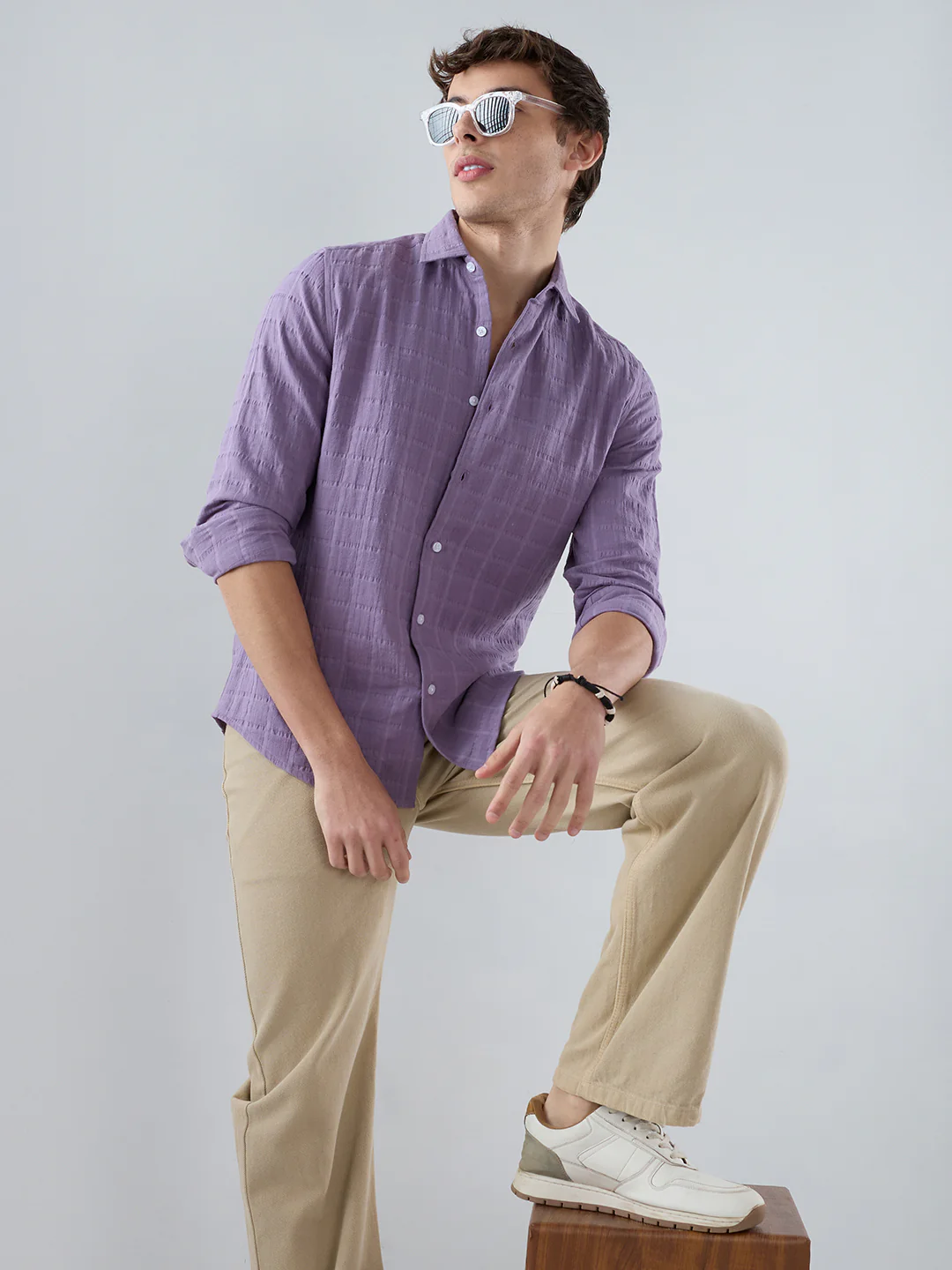 Dusky Lavender Box Weave Double Cloth Seersucker Shirt - Image 8