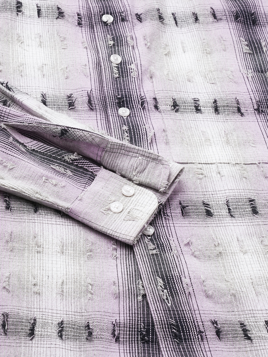 Dusky Lavender Plaid Checks Boxy Fit Frayed Crop Shirt - Image 9