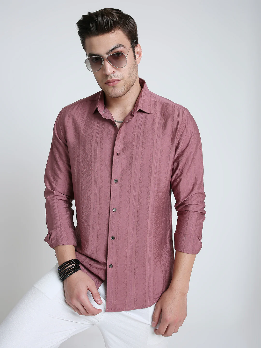 Dusky Rose Pink Jacquard Elegance Shirt - Image 2