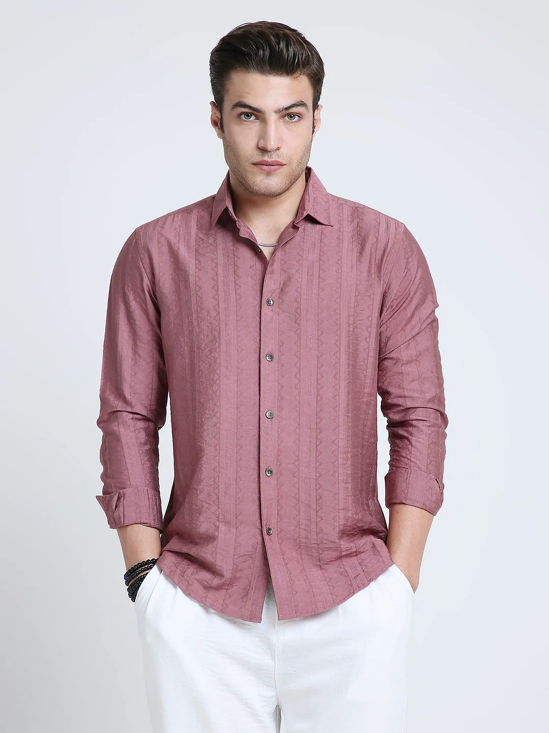 Dusky Rose Pink Jacquard Elegance Shirt - Image 4