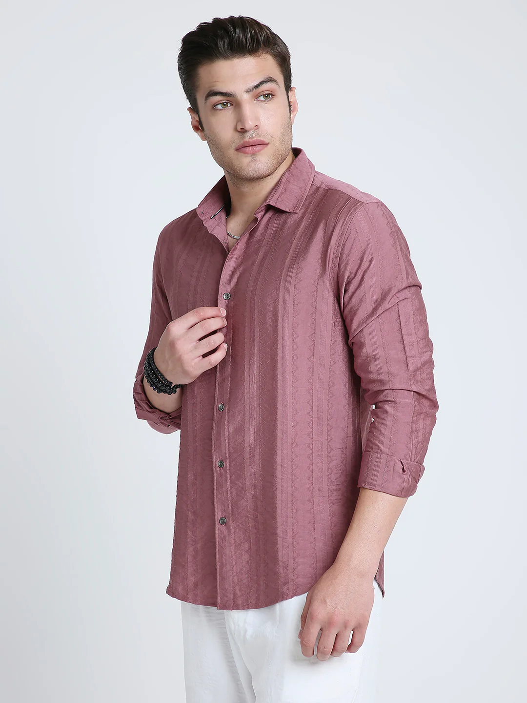 Dusky Rose Pink Jacquard Elegance Shirt - Image 5