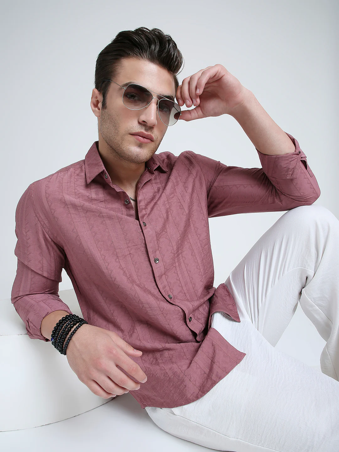 Dusky Rose Pink Jacquard Elegance Shirt - Image 7