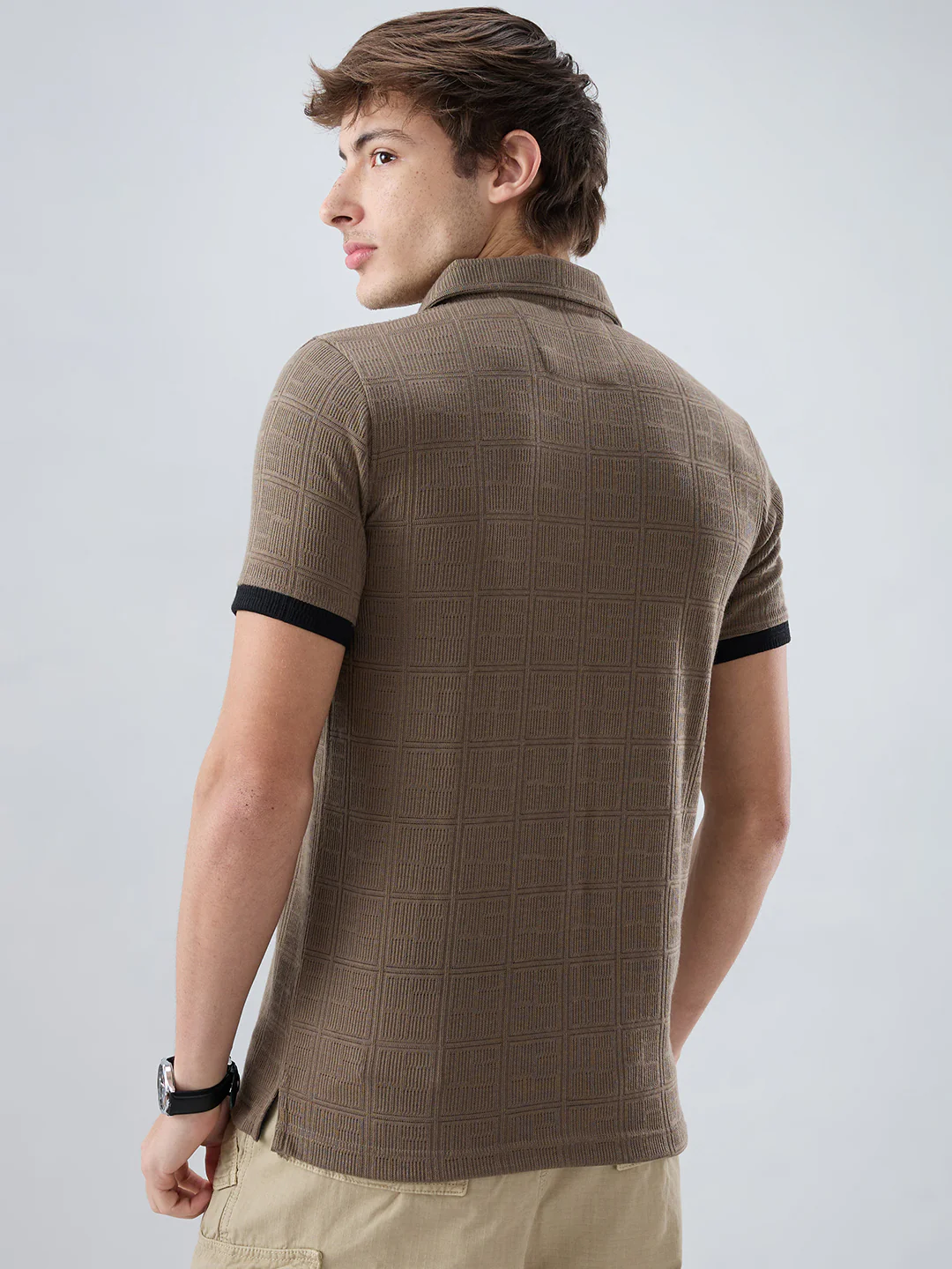Dusty Beige Contrast Polo Neck T-shirt - Image 7