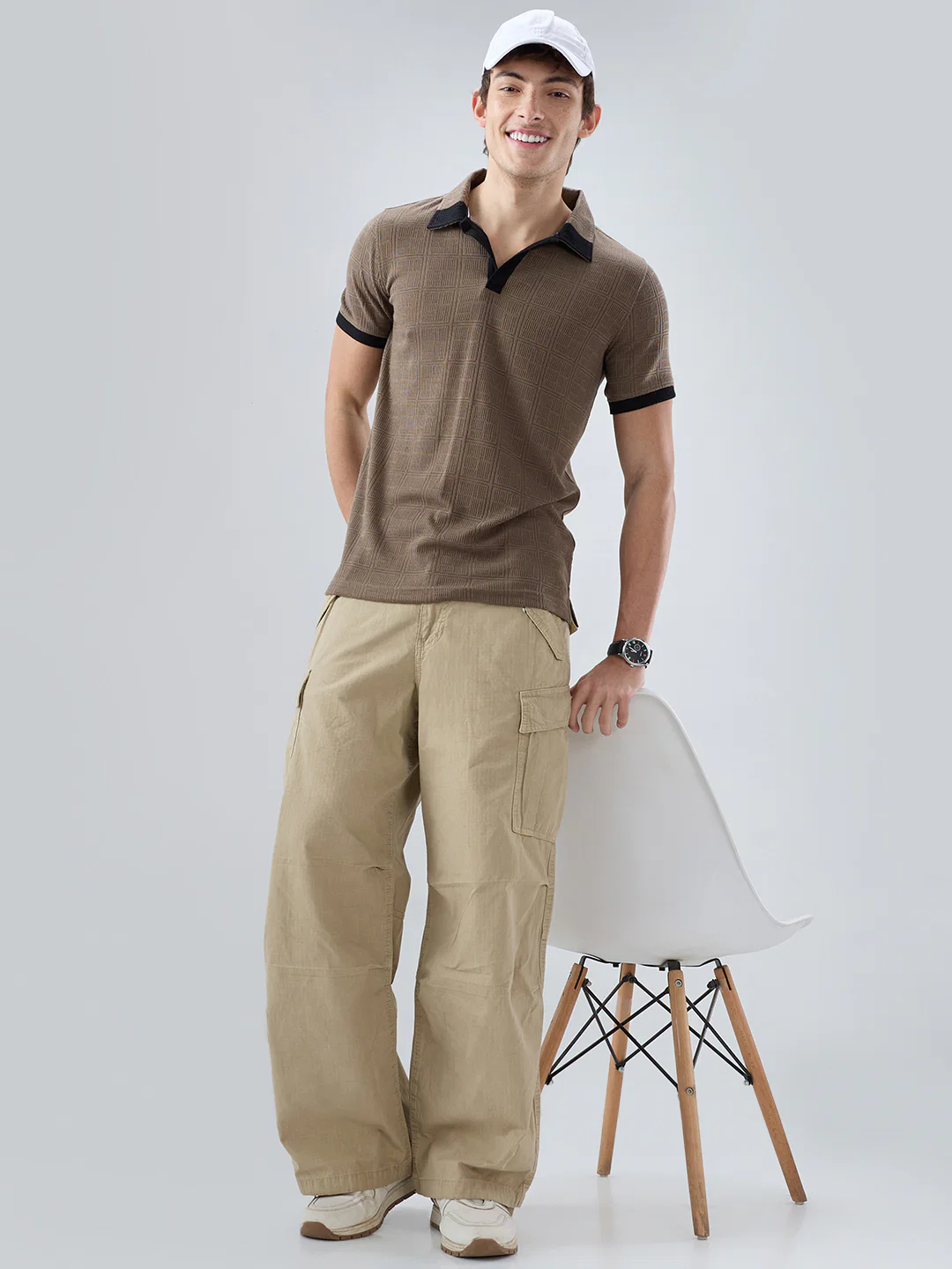 Dusty Beige Contrast Polo Neck T-shirt - Image 8