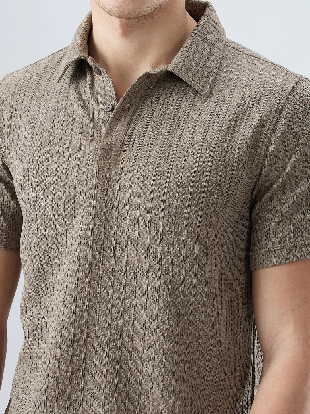 Dusty Beige Polo Neck Knit T-shirt - Image 3