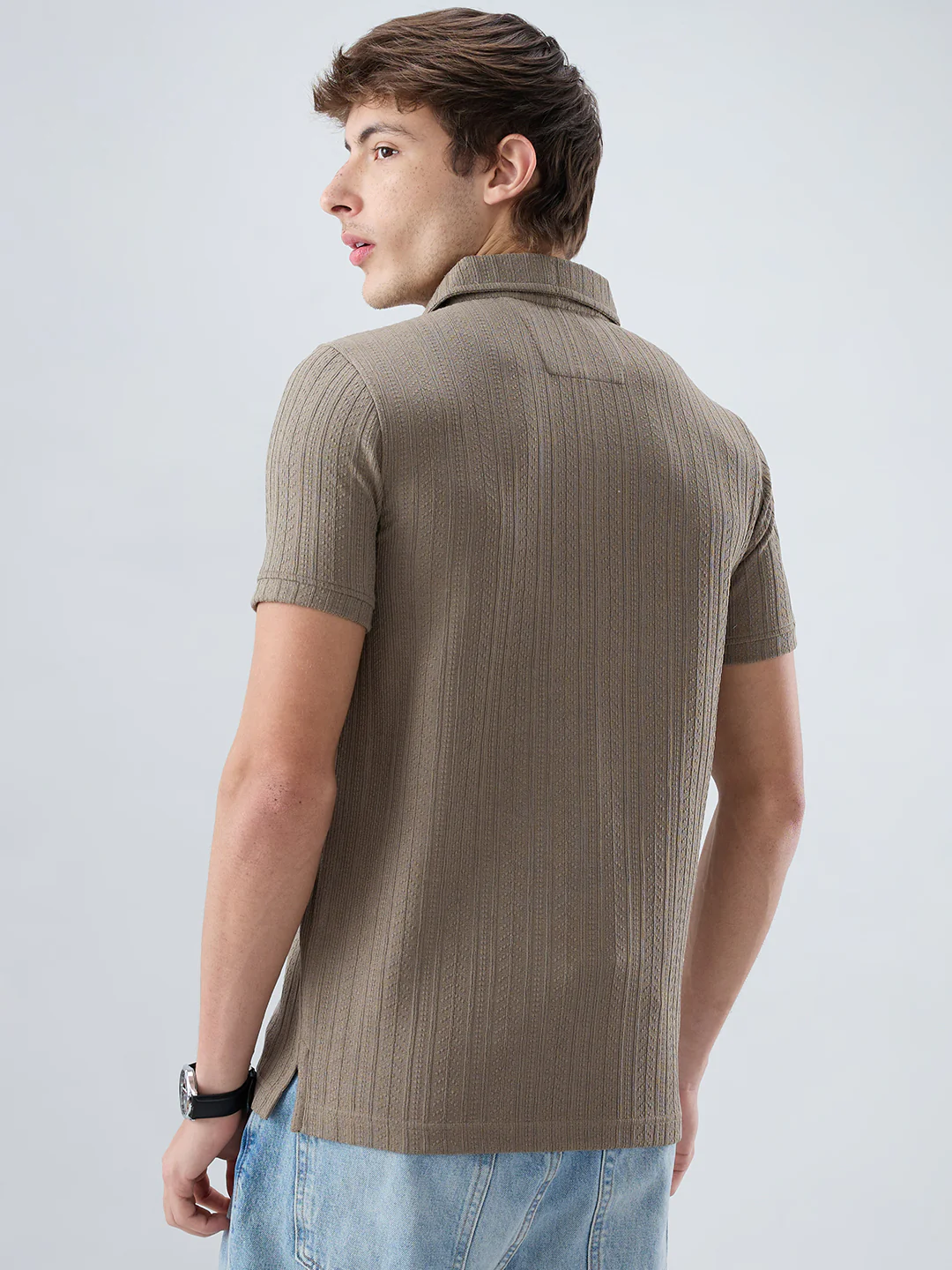 Dusty Beige Polo Neck Knit T-shirt - Image 7