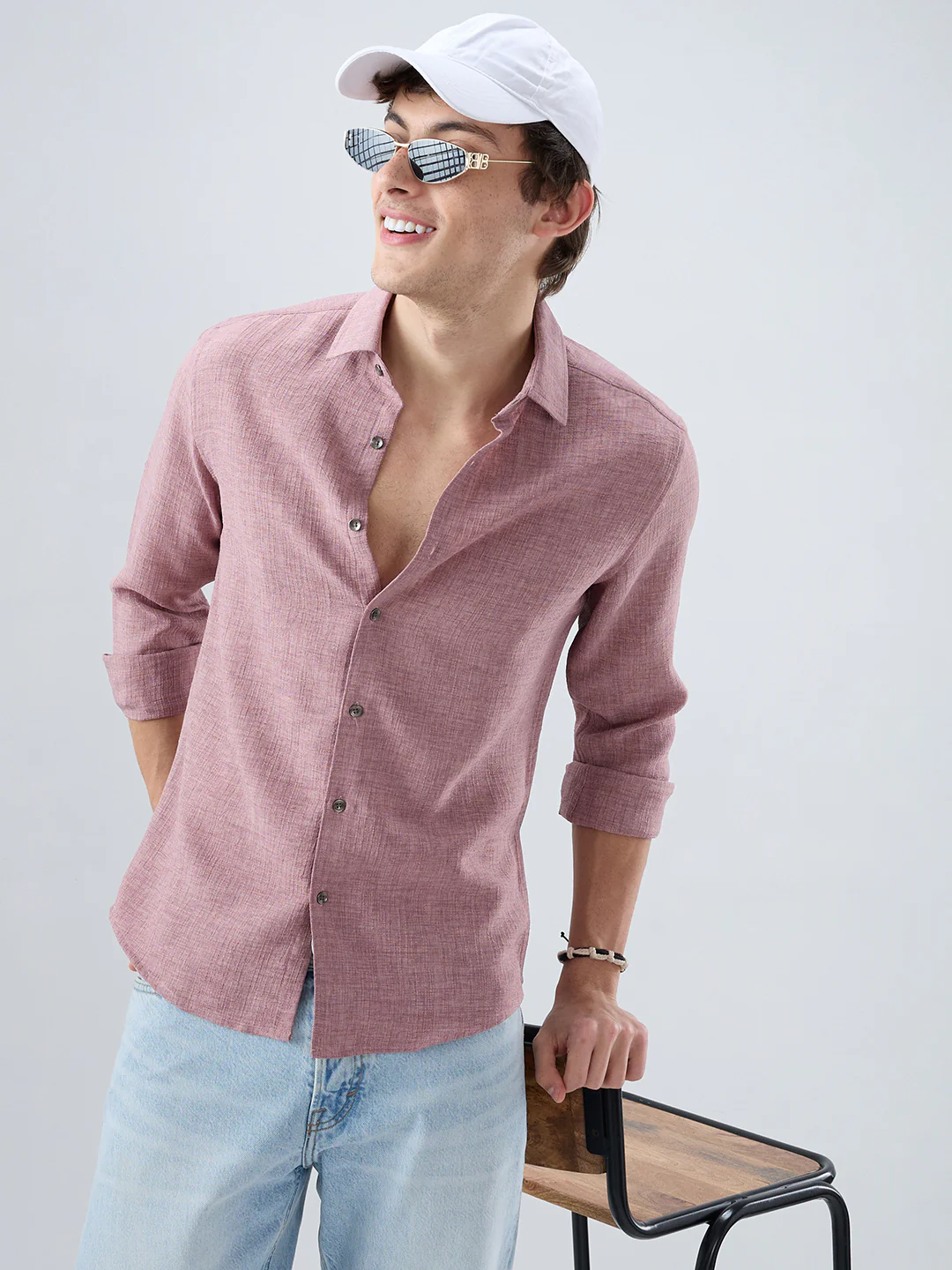 Dusty Mauve Refined Slub Textured Shirt - Image 2