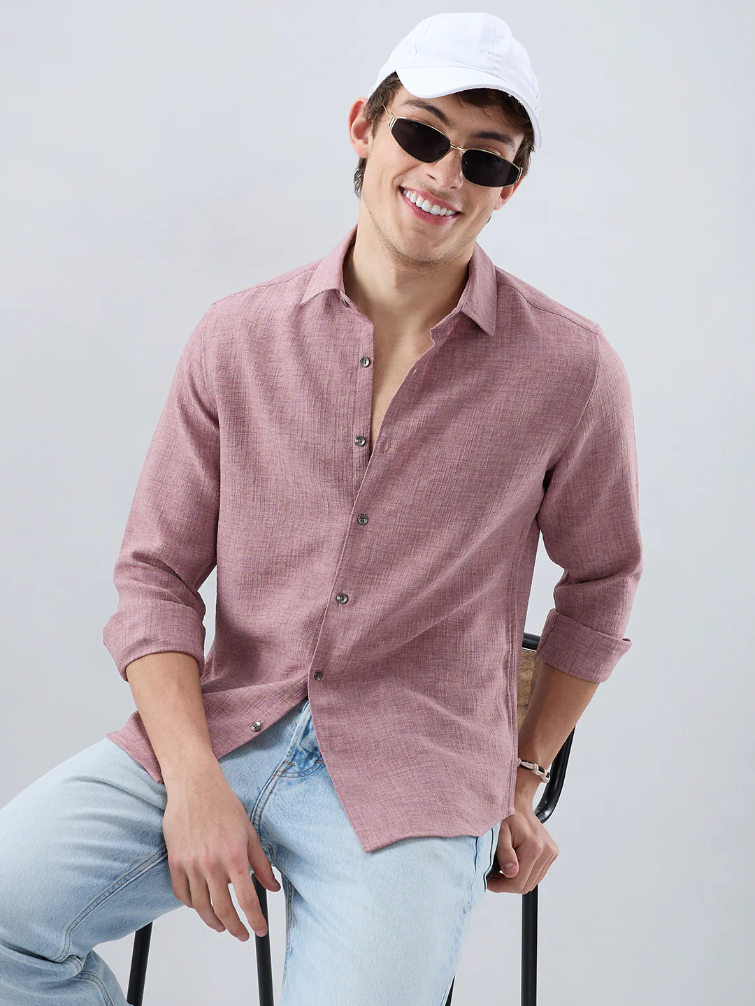 Dusty Mauve Refined Slub Textured Shirt - Image 4
