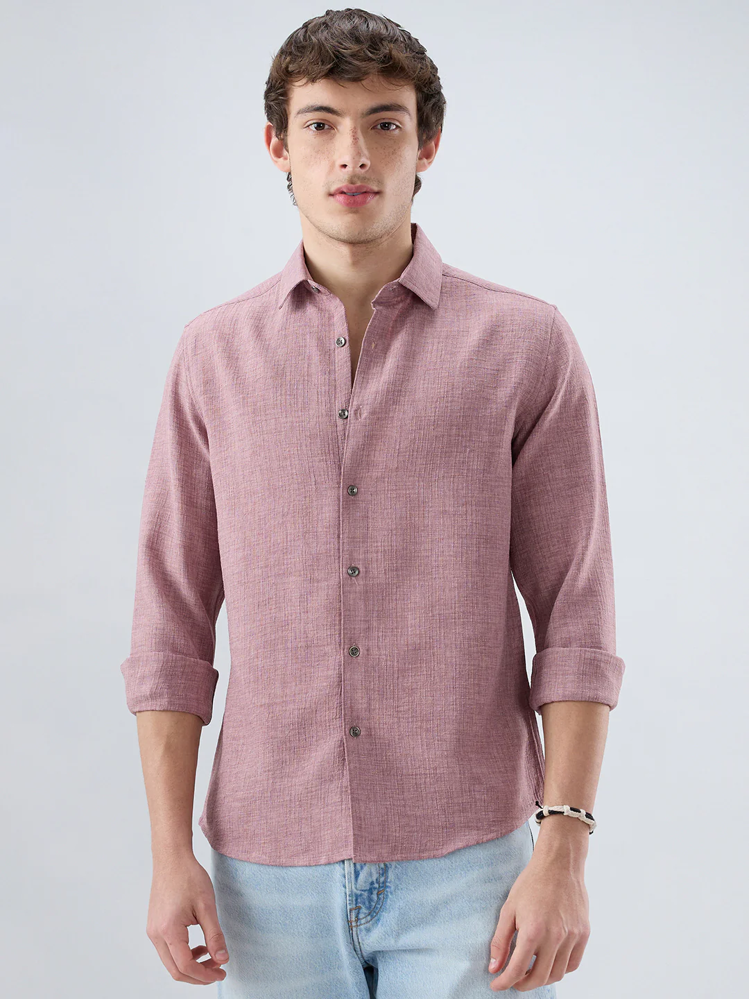 Dusty Mauve Refined Slub Textured Shirt - Image 5