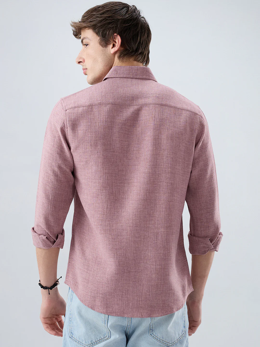 Dusty Mauve Refined Slub Textured Shirt - Image 7