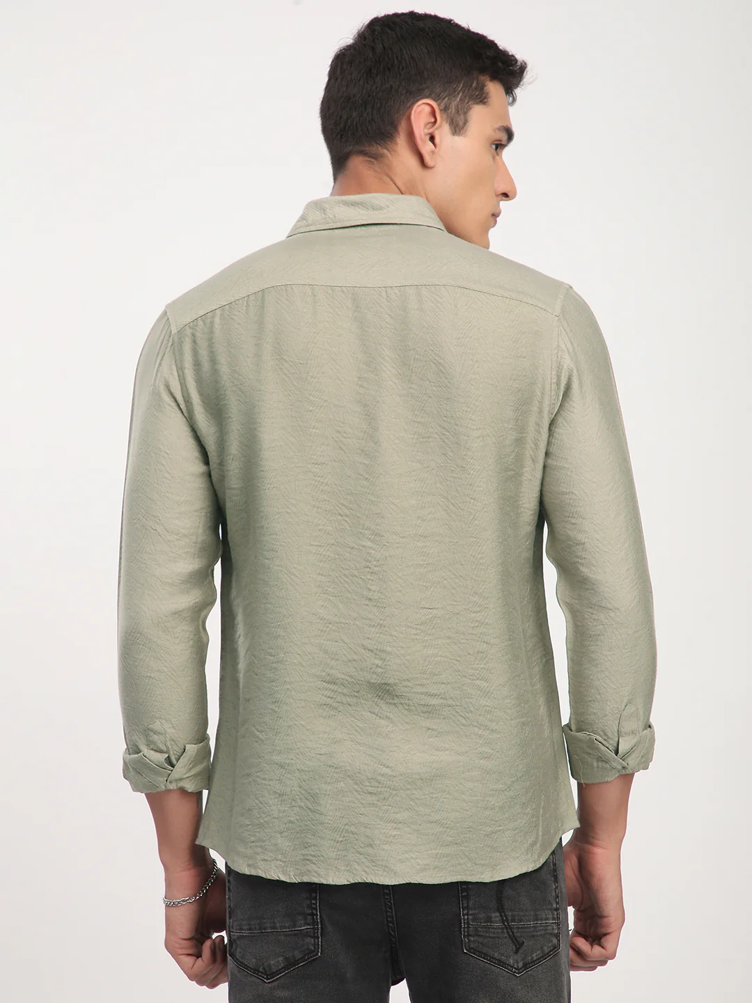 Dusty Olive Rhythmic Wave Textured Shirt - Image 7