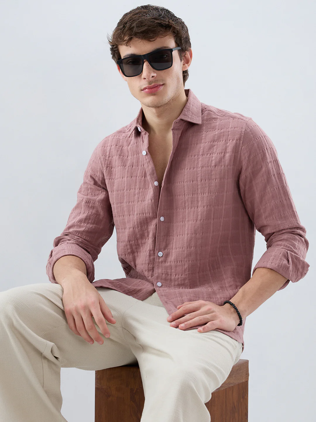 Dusty Peach Box Weave Seersucker Double Cloth Shirt - Image 2