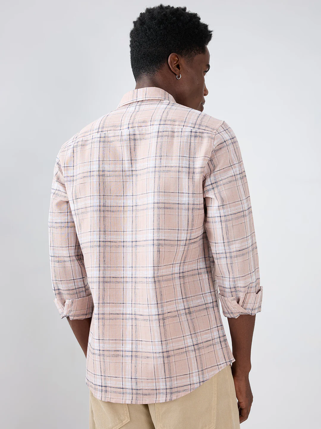 Dusty Pink Contrast Plaid Checks Textured Shirt - Image 6