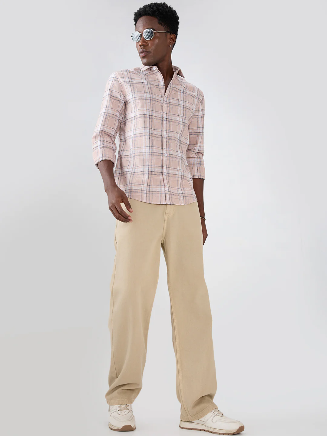 Dusty Pink Contrast Plaid Checks Textured Shirt - Image 7