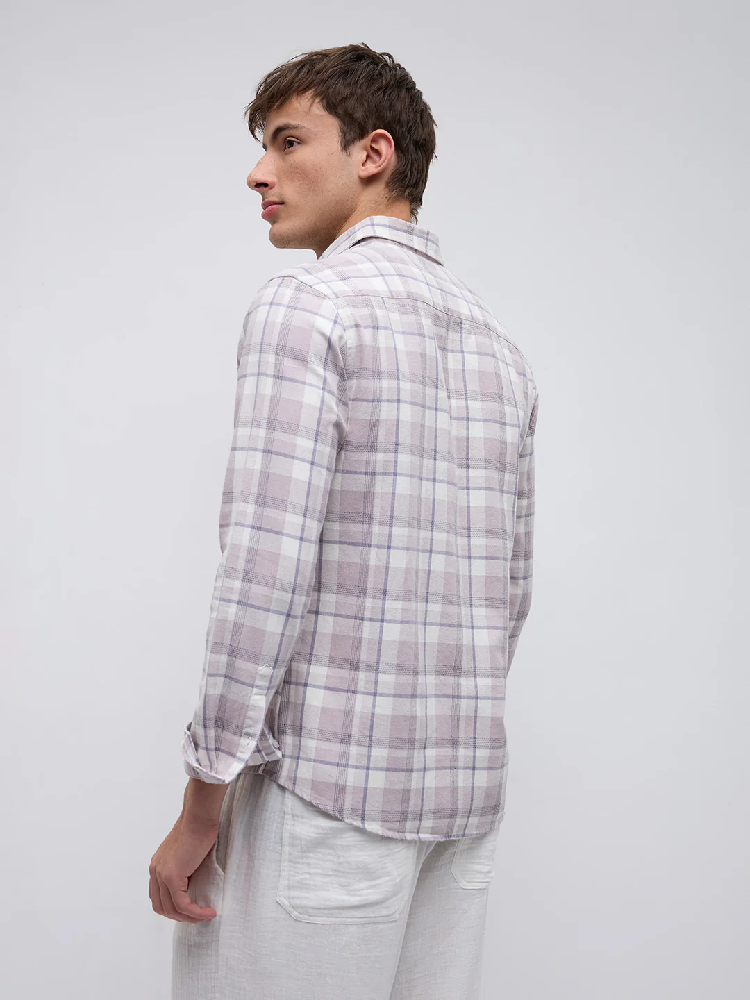 Dusty Pink Micro Herringbone Windowpane Checks Shirt - Image 6