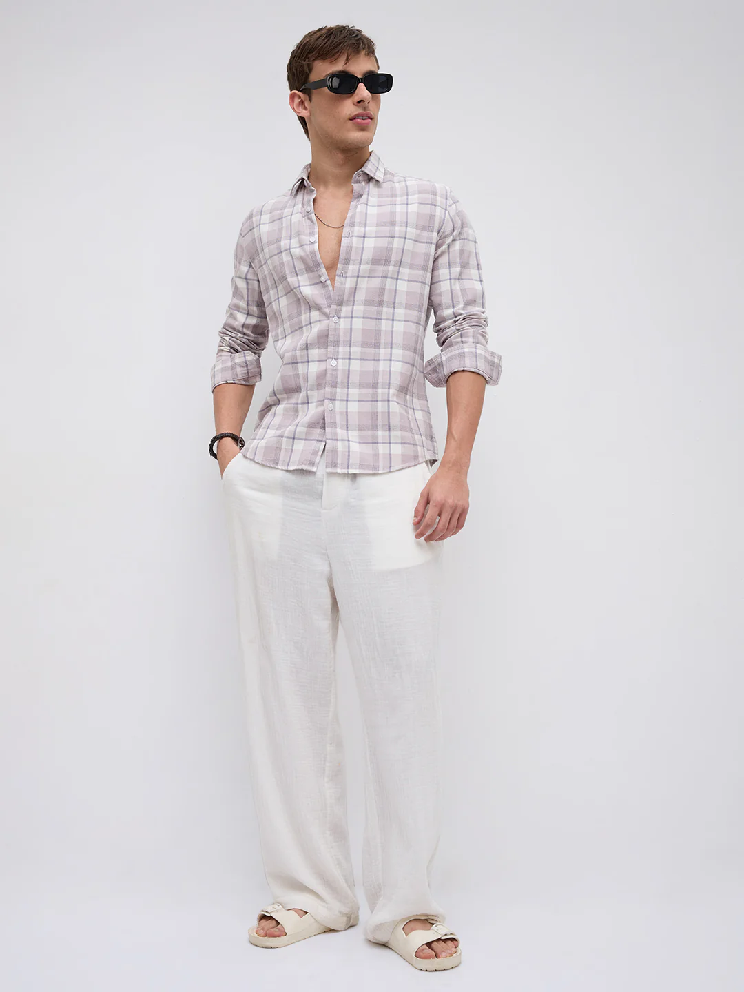 Dusty Pink Micro Herringbone Windowpane Checks Shirt - Image 7