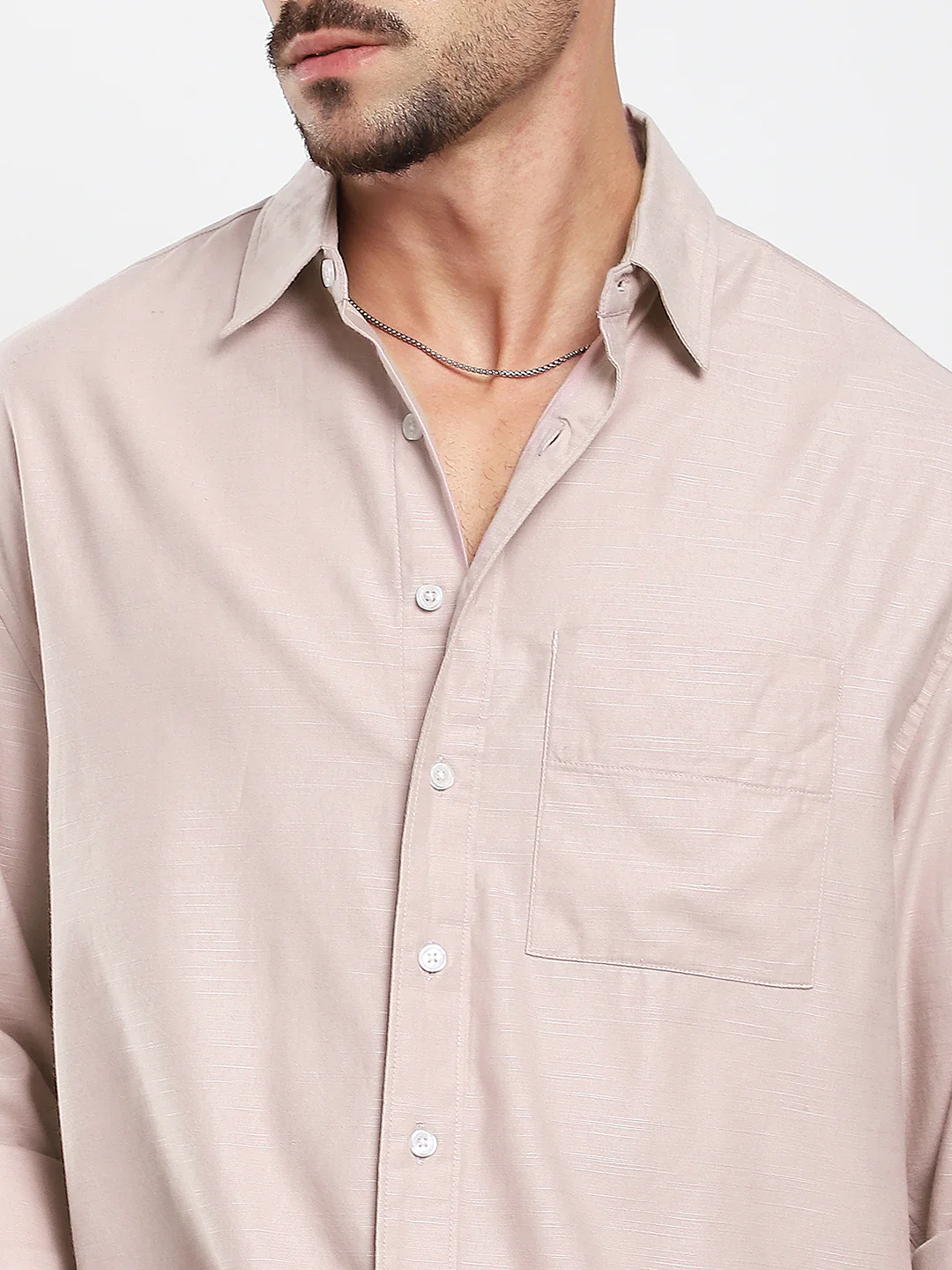 Dusty Pink Refined Slub Textured Boxy Fit Crop Shirt - Image 3