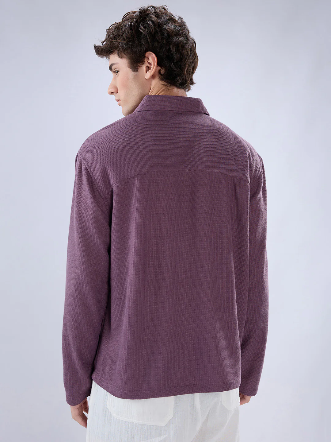 Dusty Purple Micro Weave Knitted Oversized Polo Shirt - Image 7