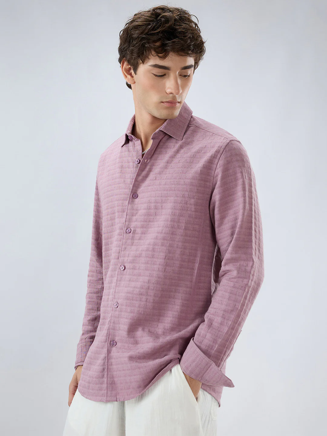 Dusty Rose Horizontal Textured Striped Shirt - Image 6