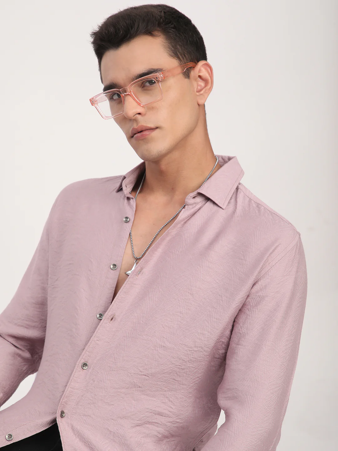 Dusty Rose Pink Rhythmic Wave Jacquard Shirt - Image 2