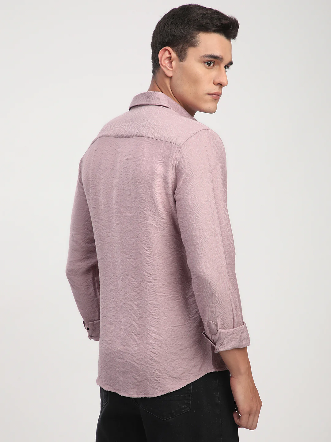Dusty Rose Pink Rhythmic Wave Jacquard Shirt - Image 7