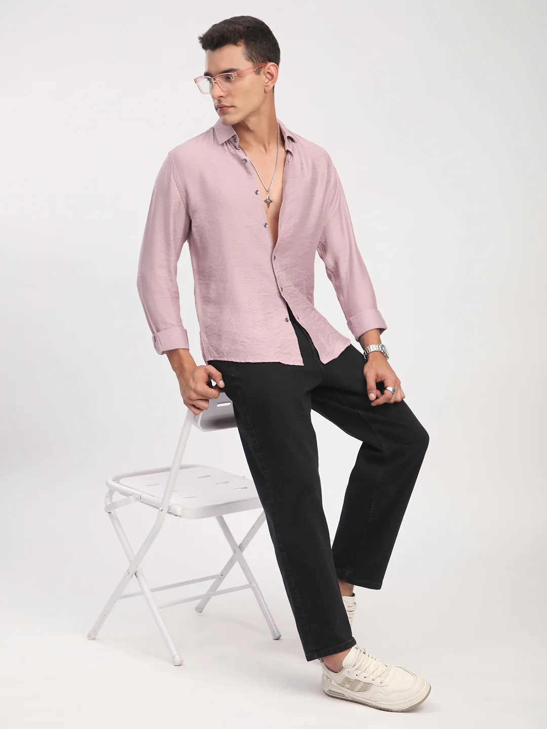 Dusty Rose Pink Rhythmic Wave Jacquard Shirt - Image 8