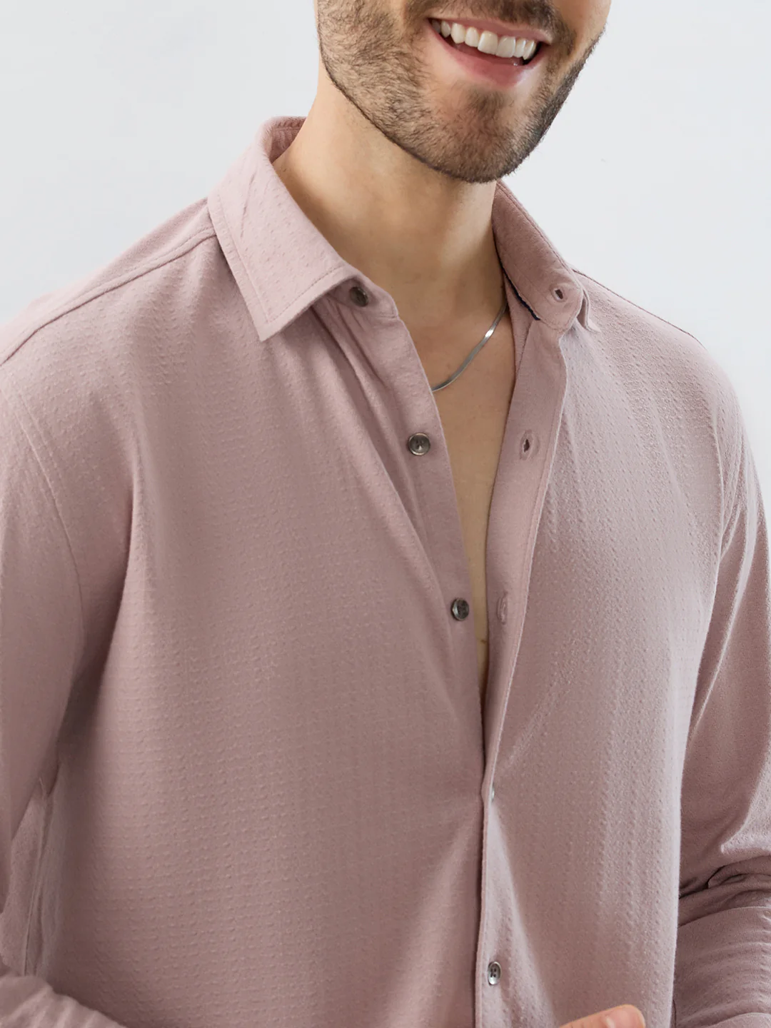 Dusty Rose Pink Textured Knit Shirt - Image 3
