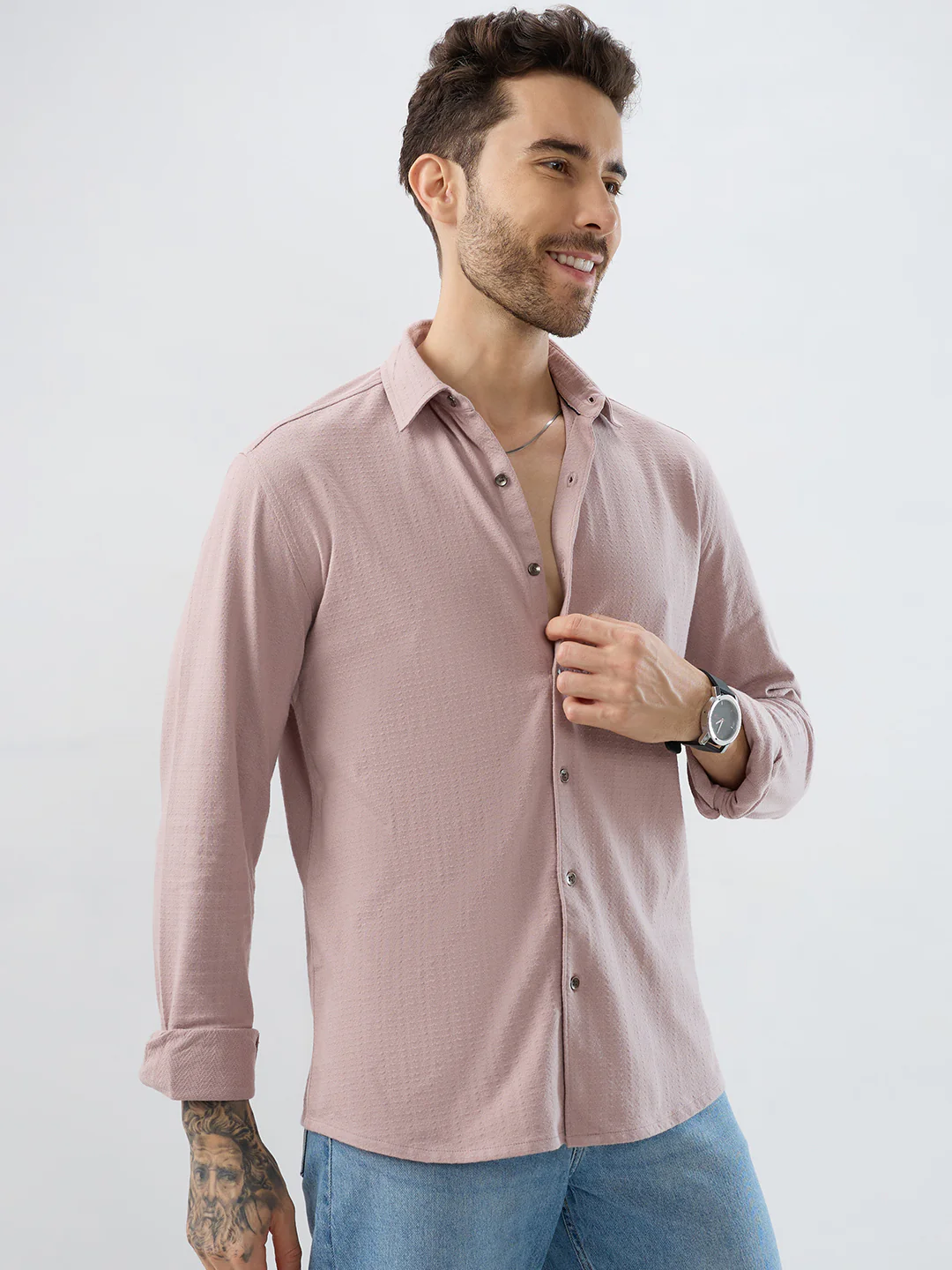Dusty Rose Pink Textured Knit Shirt - Image 6