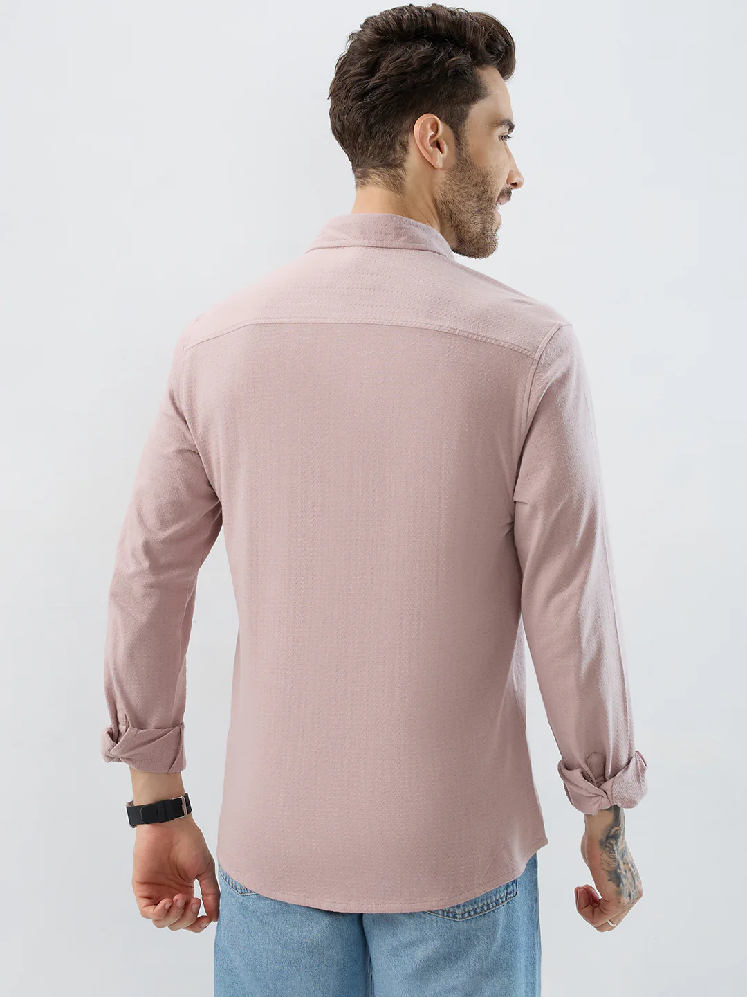 Dusty Rose Pink Textured Knit Shirt - Image 8