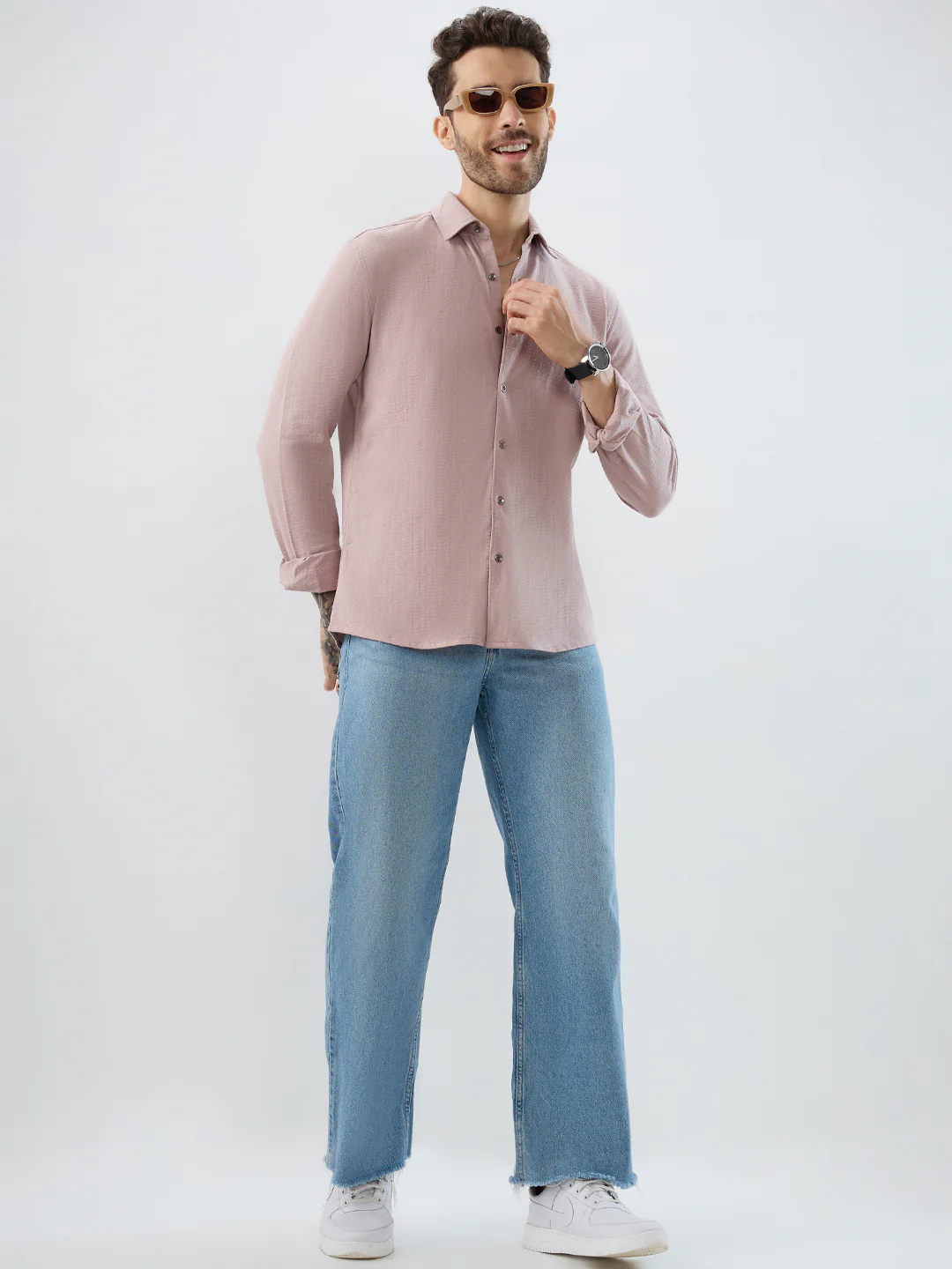 Dusty Rose Pink Textured Knit Shirt - Image 9