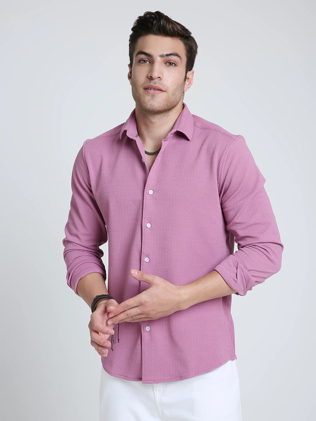 Dusty Rose Pink Textured Shirt - Image 3