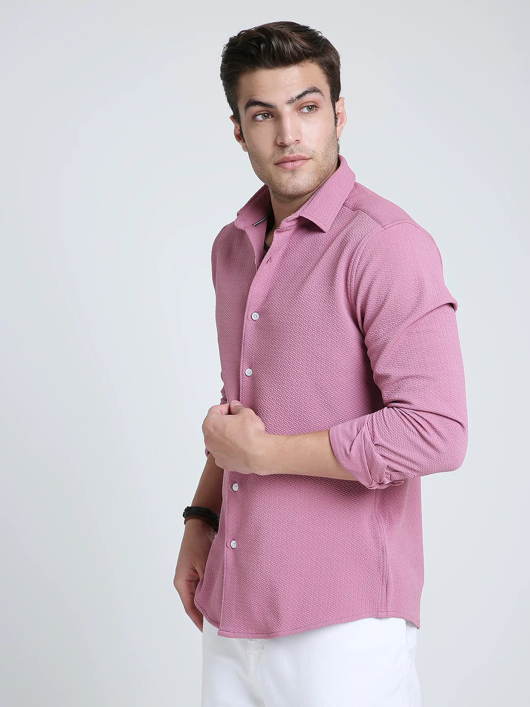 Dusty Rose Pink Textured Shirt - Image 4