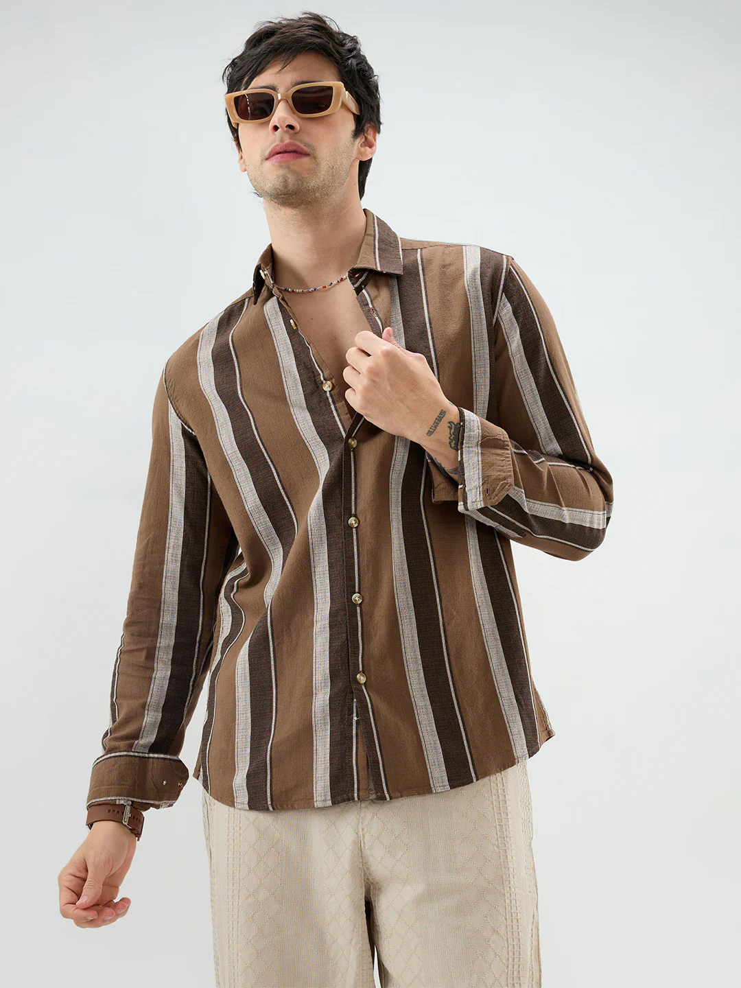 Earthy Brown Sylvan Striped Shirt - Image 2