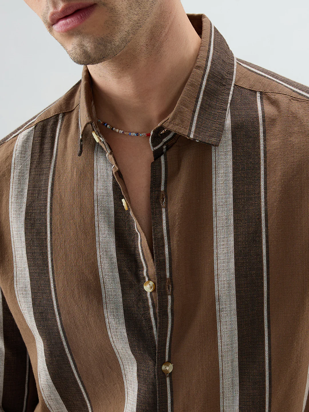 Earthy Brown Sylvan Striped Shirt - Image 3