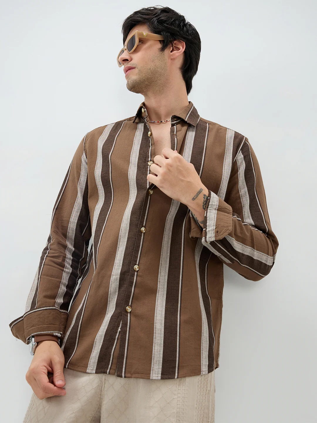 Earthy Brown Sylvan Striped Shirt - Image 4