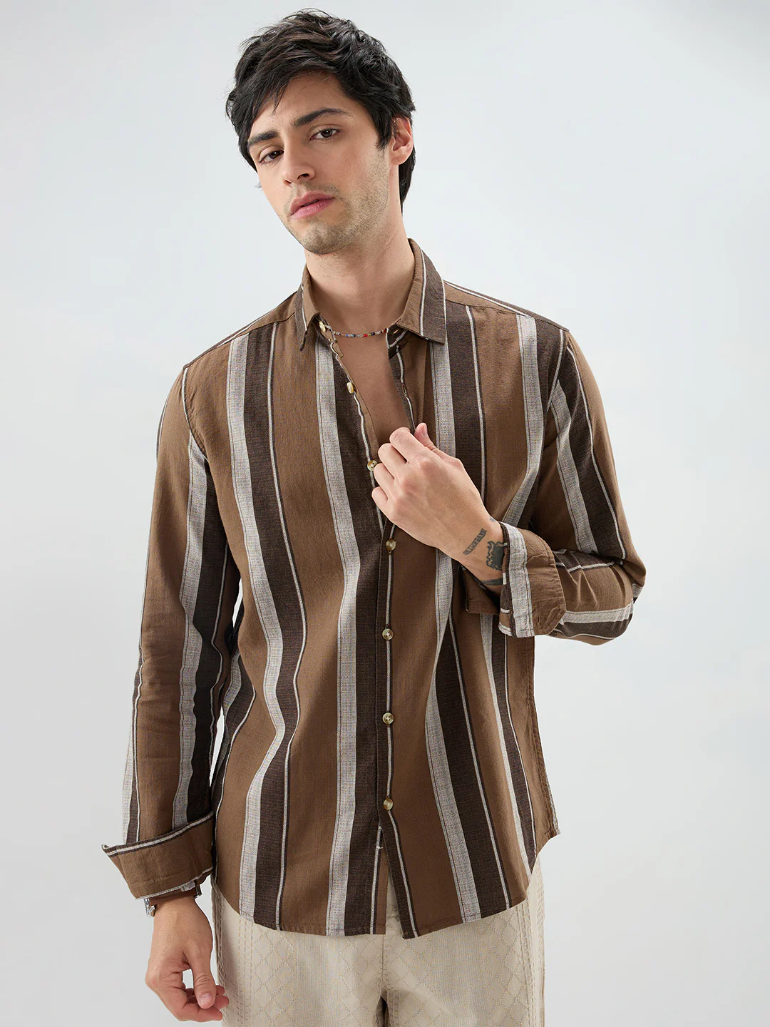 Earthy Brown Sylvan Striped Shirt - Image 5