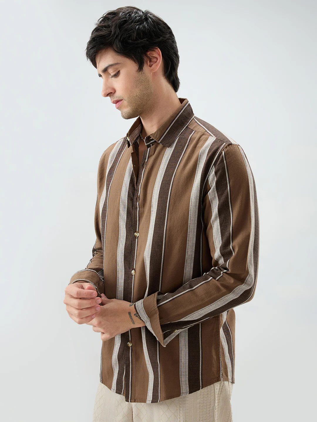 Earthy Brown Sylvan Striped Shirt - Image 6