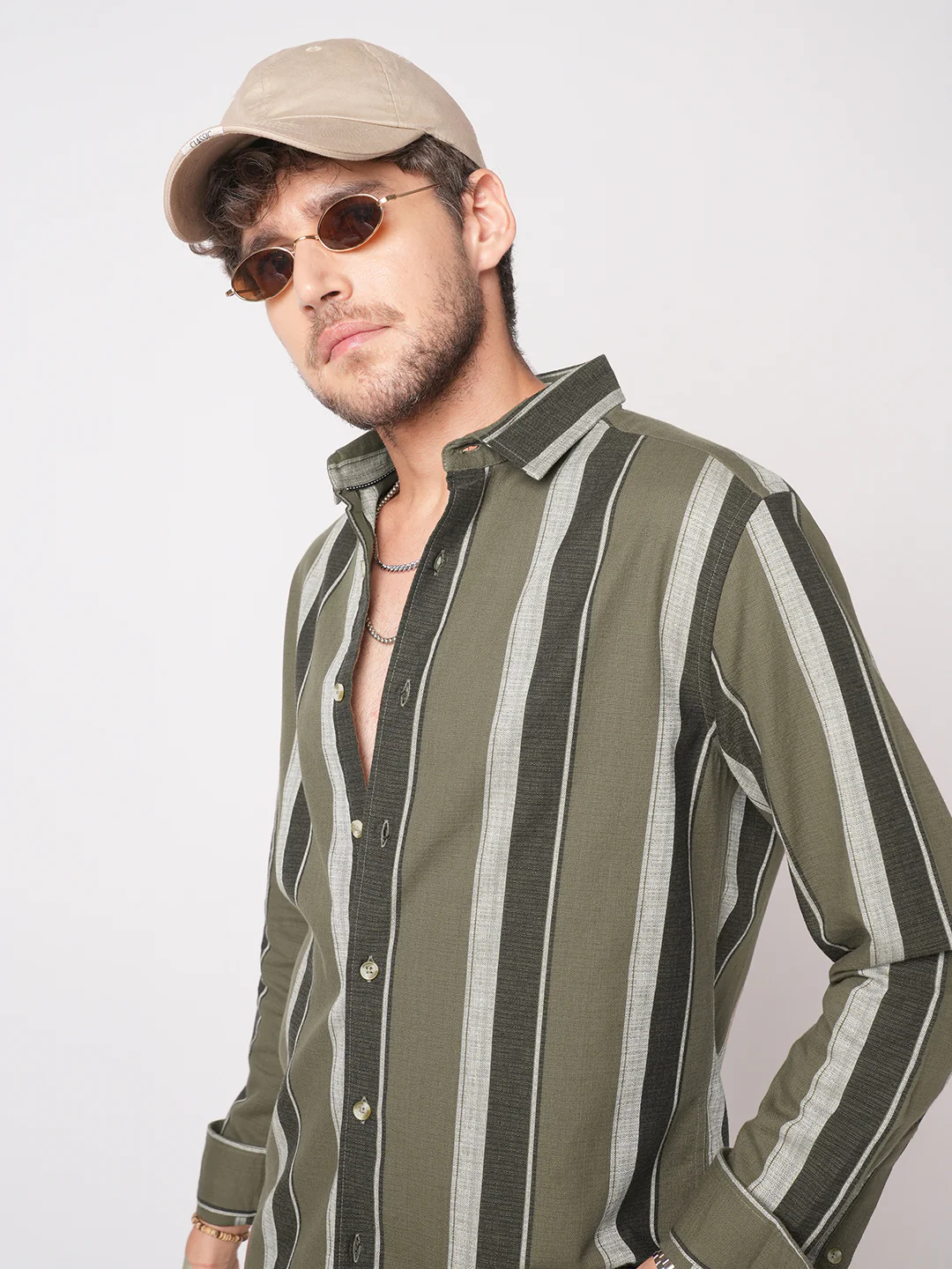 Earthy Olive Sylvan Striped Shirt - Image 2