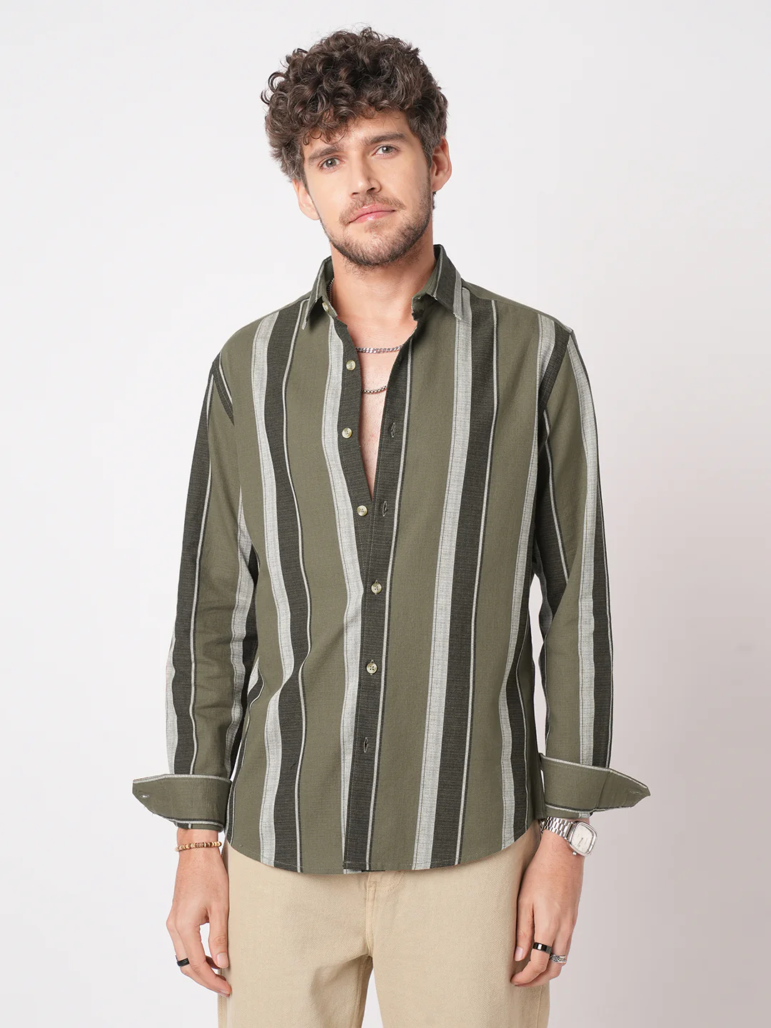 Earthy Olive Sylvan Striped Shirt - Image 4