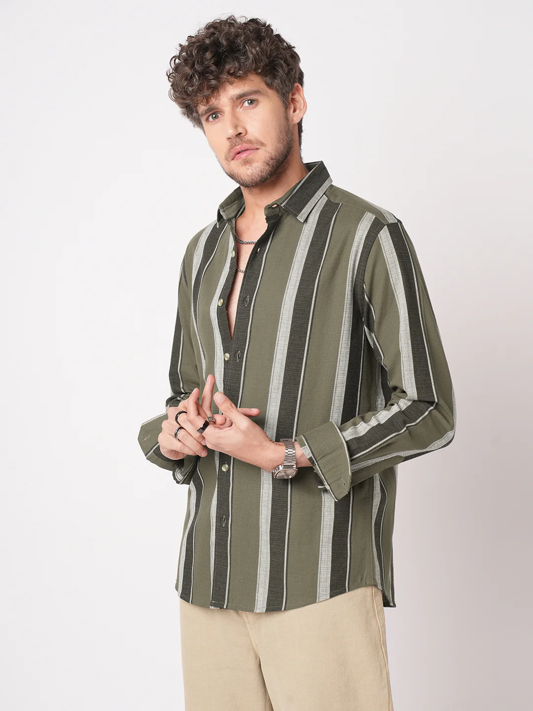 Earthy Olive Sylvan Striped Shirt - Image 5