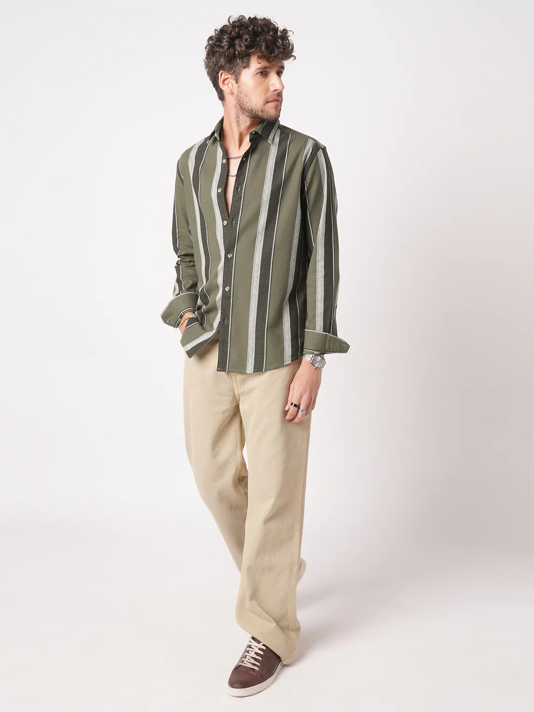 Earthy Olive Sylvan Striped Shirt - Image 7