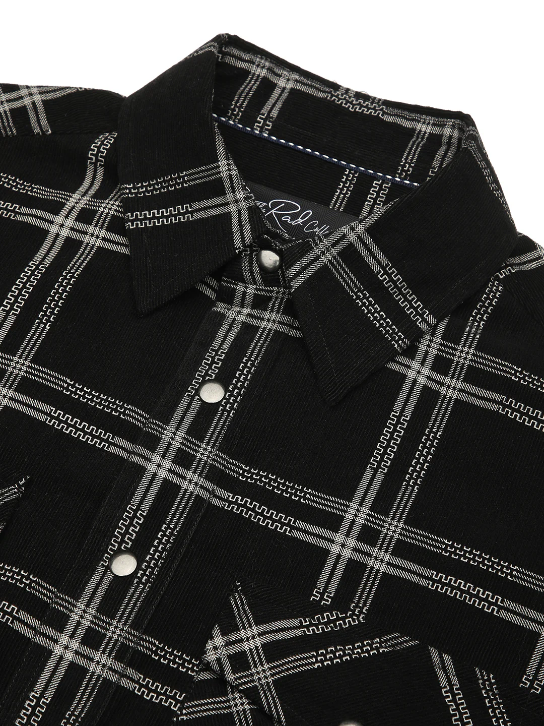 Elan Black Checks Double Flap Pocket Corduroy Overshirt - Image 3