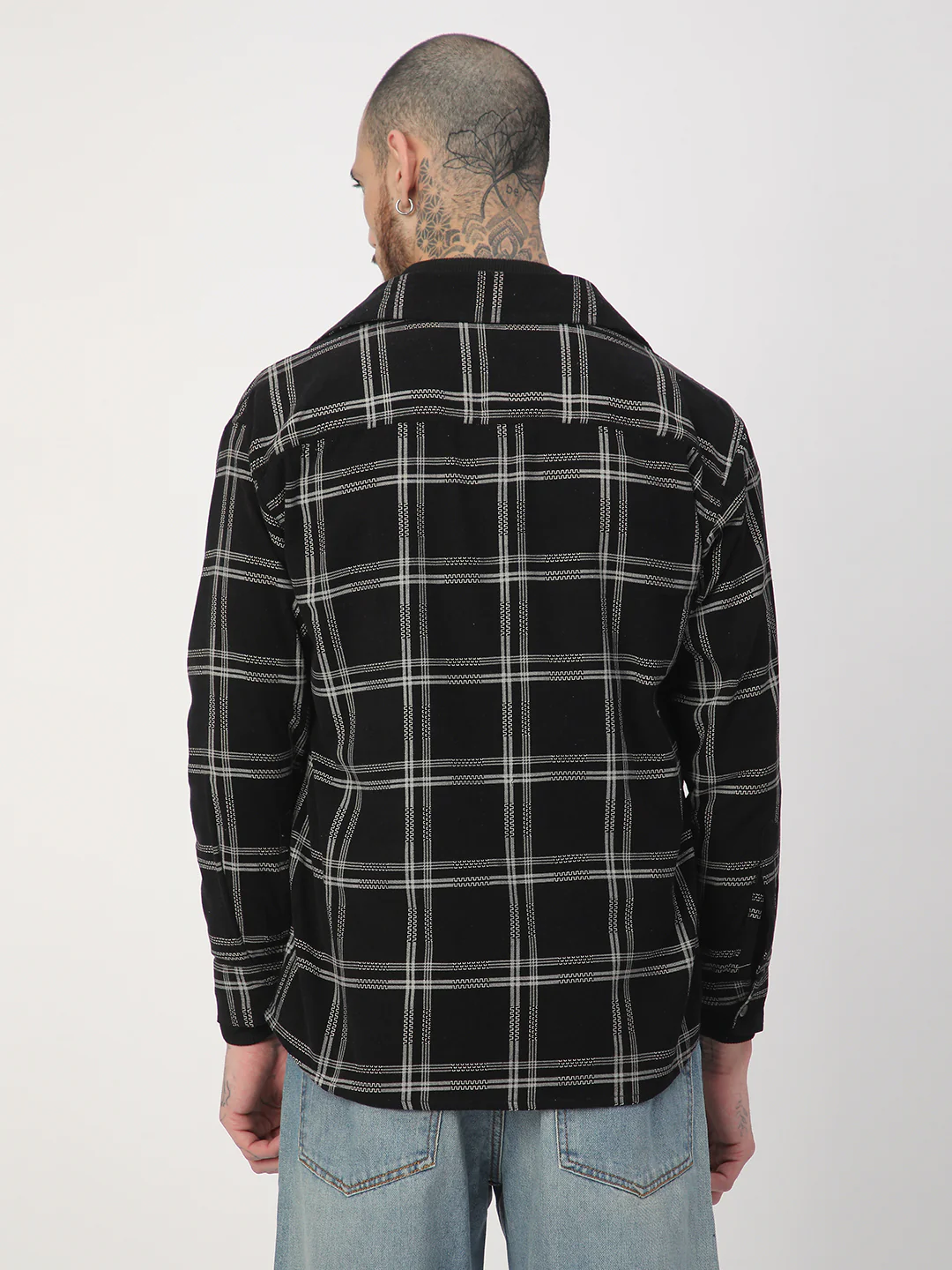 Elan Black Checks Double Flap Pocket Corduroy Overshirt - Image 7