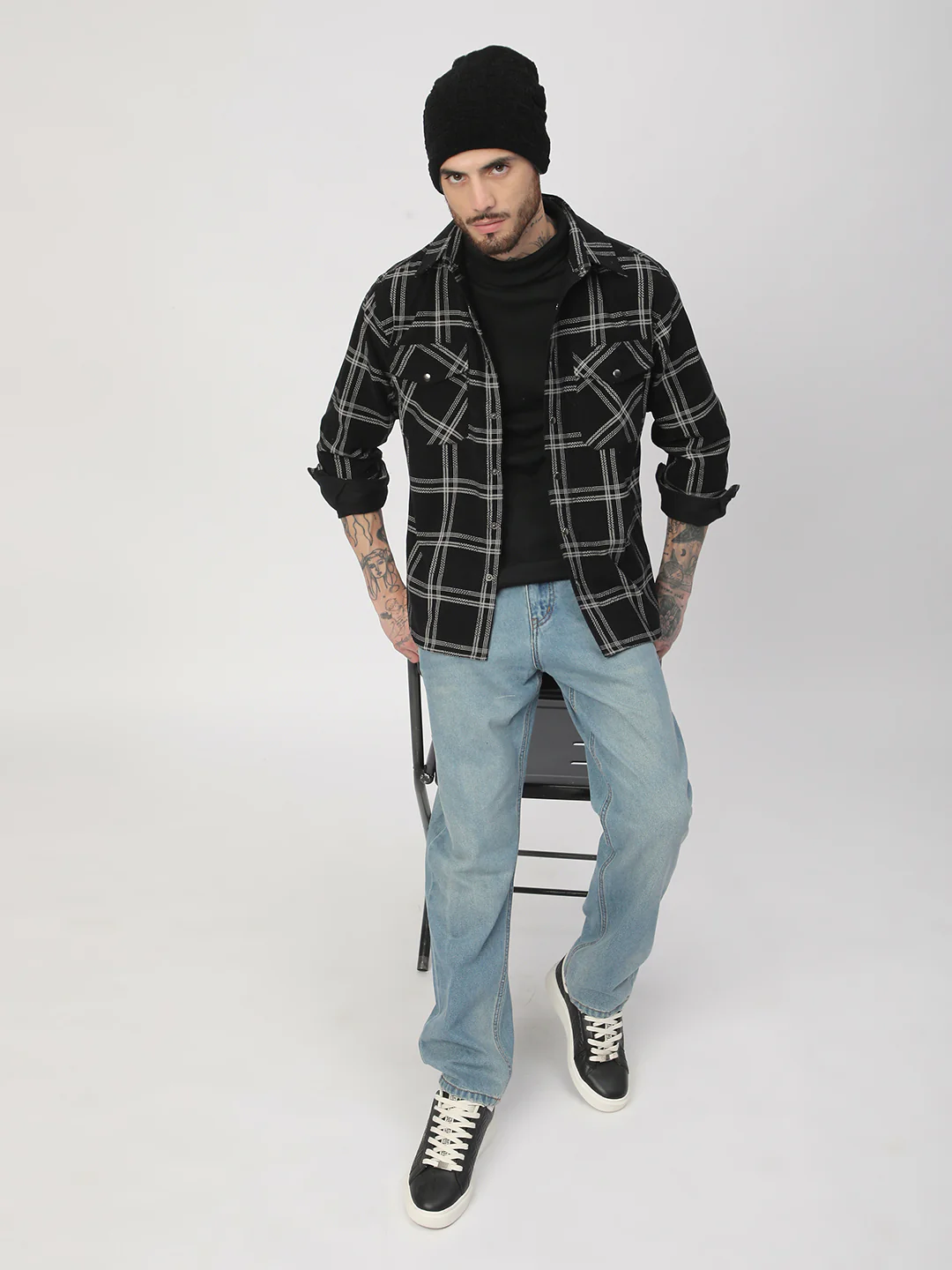 Elan Black Checks Double Flap Pocket Corduroy Overshirt - Image 8
